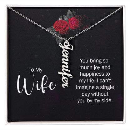 Personalised Vertical name pendant necklace with message card for wife