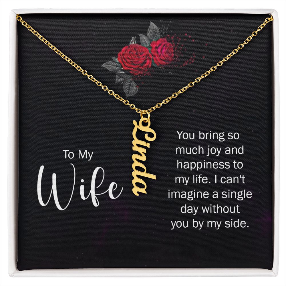 Personalised Vertical name pendant necklace with message card for wife