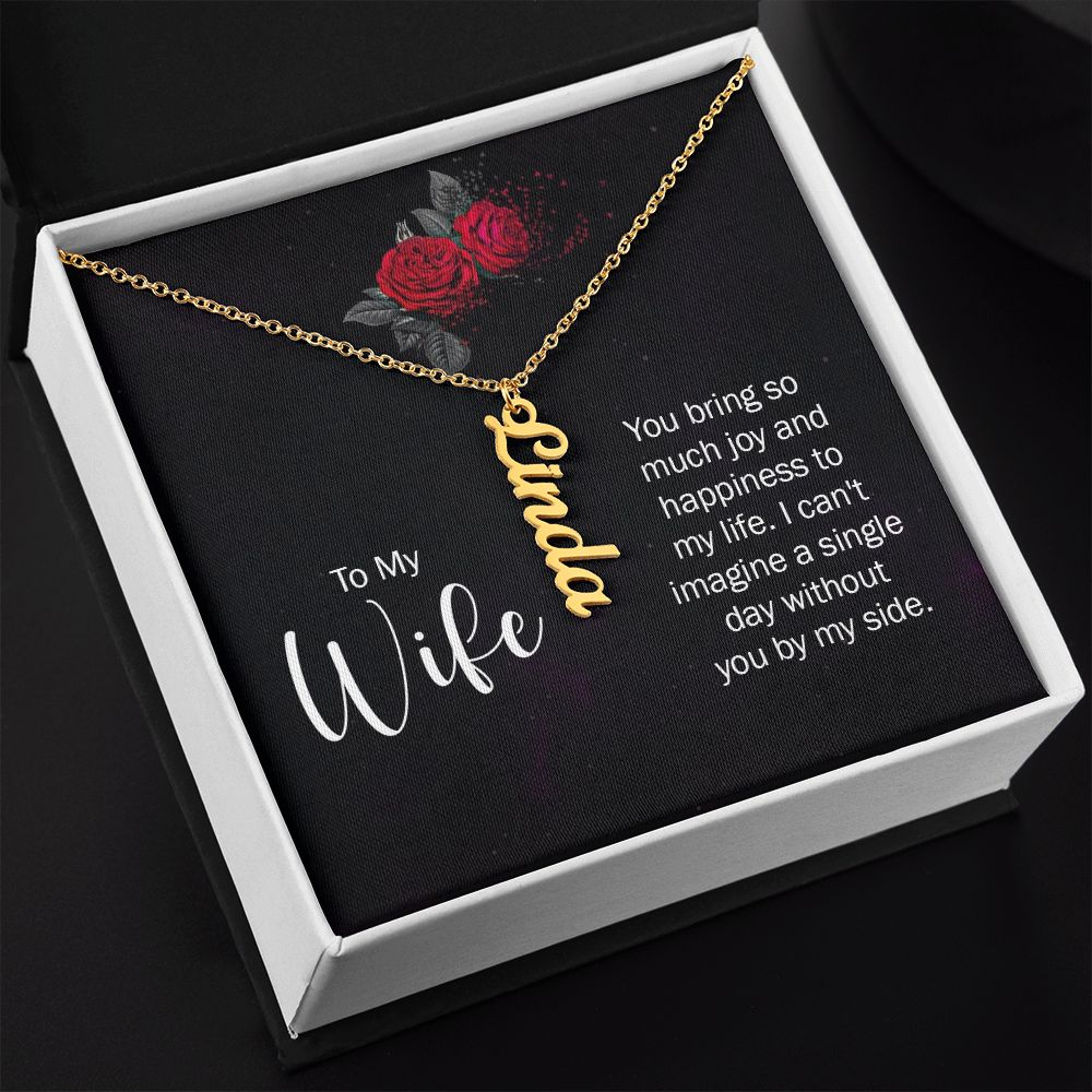 Personalised Vertical name pendant necklace with message card for wife