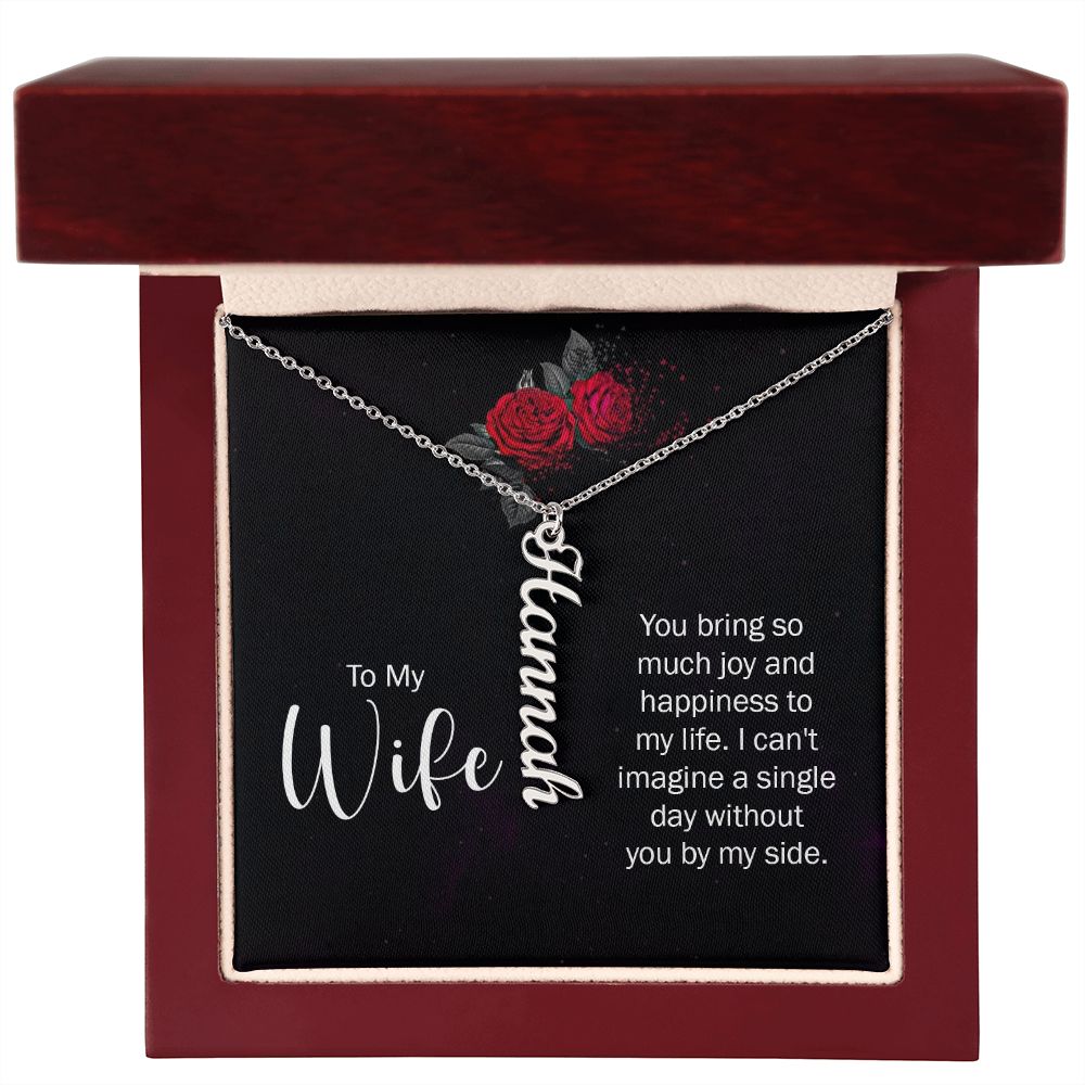 Personalised Vertical name pendant necklace with message card for wife