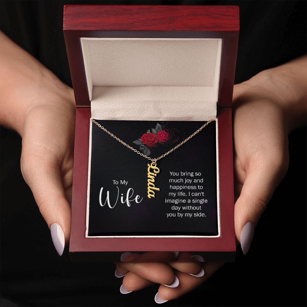 Personalised Vertical name pendant necklace with message card for wife